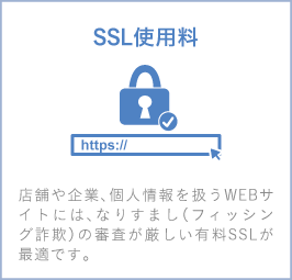 SSL使用料-店舗や企業、個人情報を扱うWEBサイトには、なりすまし（フィッシング詐欺）の審査が厳しい有料SSLが最適です。